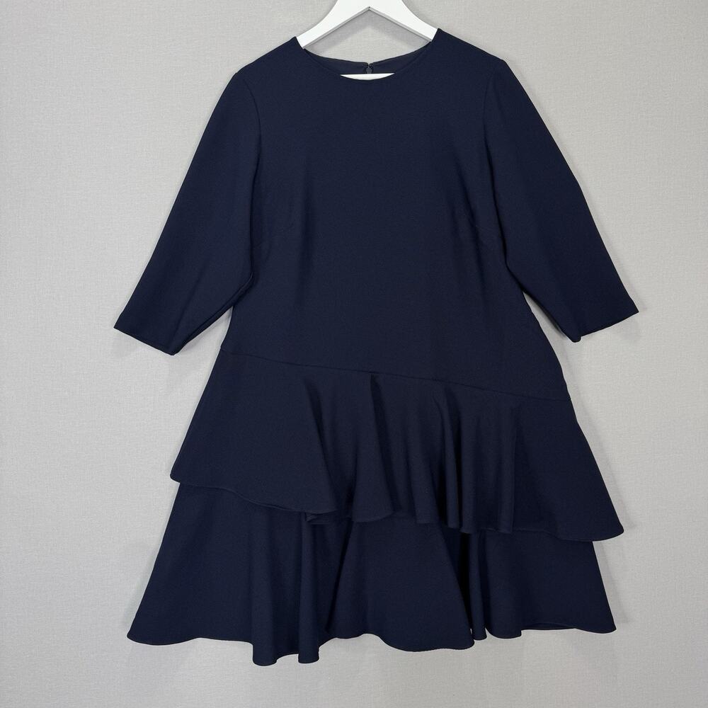 Eliza J Dress Womens 14W Blue Textured Tiered Ruffle Fit Flare Cocktail Modest‎